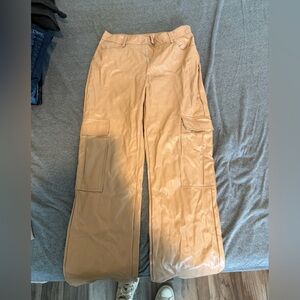 Women's Tan Cargo Faux Leather Pants